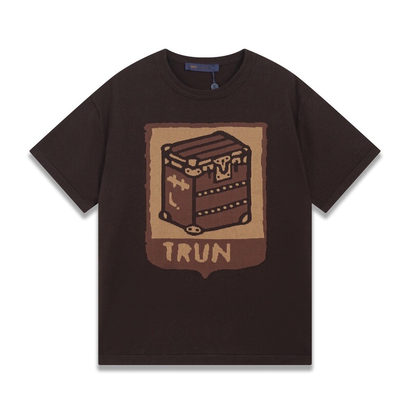 クロスボーダー ロバニット Tシャツ 2025 新しい市松模様の文字ジャカード カジュアル ルーズ 男女兼用 カップル 半袖|undefined