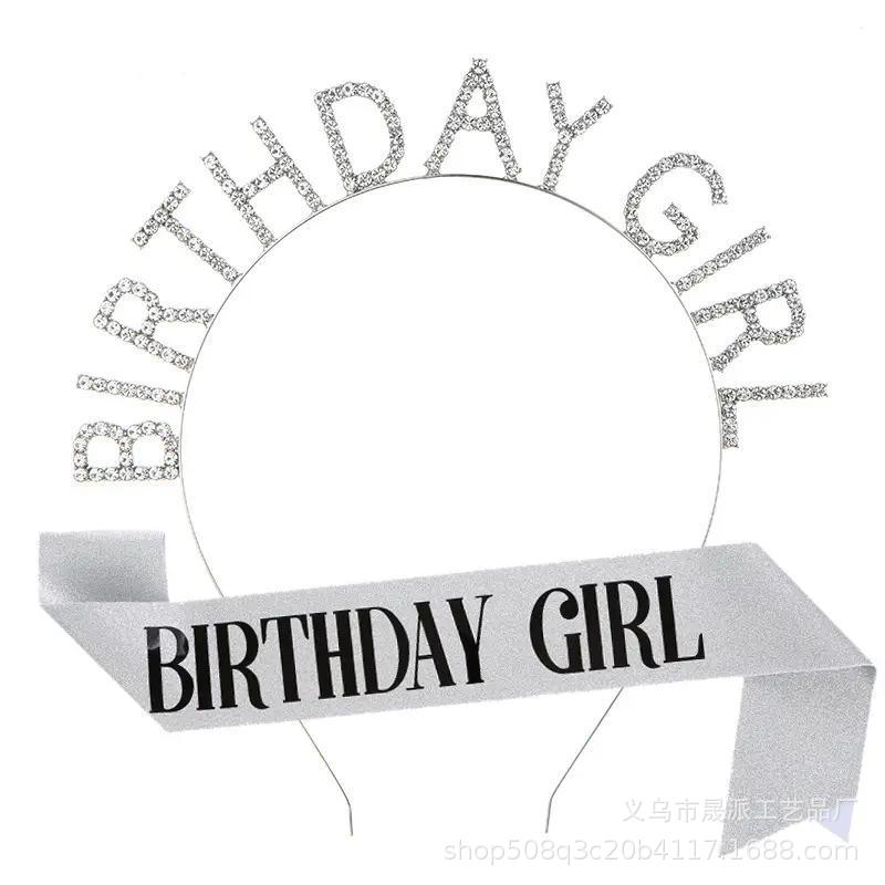 Glitter rosa correa de hombro CUMPLEAÑOS NIÑA correa de hombro CUMPLEAÑOS corona diadema decoración de fiesta de CUMPLEAÑOS