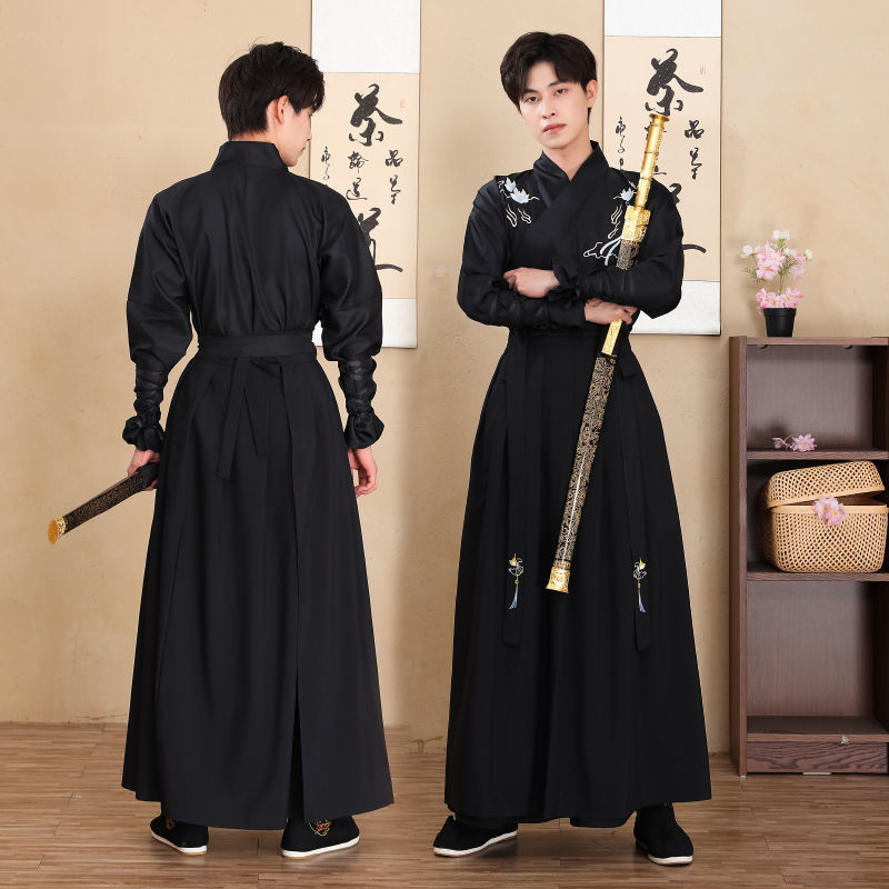 Dark White Hanfu Men's Style Ancient Martial Arts Swordsman Men's Plus Size Gentleman Ancient Costume Black Domineering Female Student Class Uniform Autumn