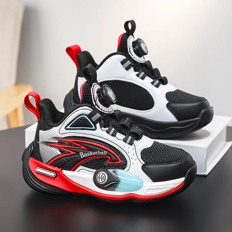 Falcón explosivo superficie de cuero antideslizante cool zapatos de baloncesto para niños al aire libre botón giratorio portátil zapatillas deportivas de otoño