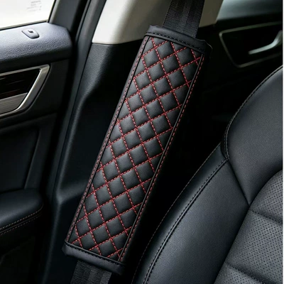 Cross-border diamond quilted leather shoulder pad, comfortable and breathable seatbelt protector, car seatbelt shoulder pad (Seat belt shoulder pad) - red-line-model