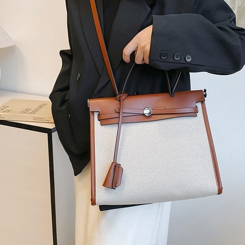 Luxury Handheld Kelly Tote Bag 2025 Cross-border New Canvas Color-block Large Capacity Commuter Shoulder Bag