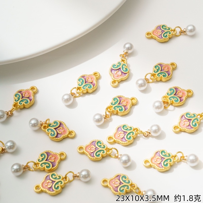 古代サンドゴールドドリップオイル祥雲蝶真珠ペンダント手作り diy ブレスレットヘアピンペンダントジュエリーアクセサリー|undefined