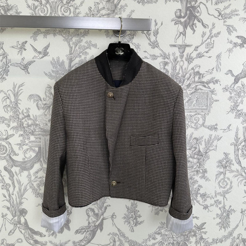 Qadın houndstooth naxışlı qısa jaket