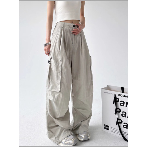 American Retro Fall Parachute Women's 2025 Loose High-Waist Wide-Leg Quick-Dry Work Pants