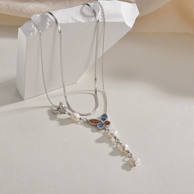 304 Stainless Steel Material Butterfly Pattern Stainless Steel Titanium Steel Sweet Butterfly Plating Pendant Necklace