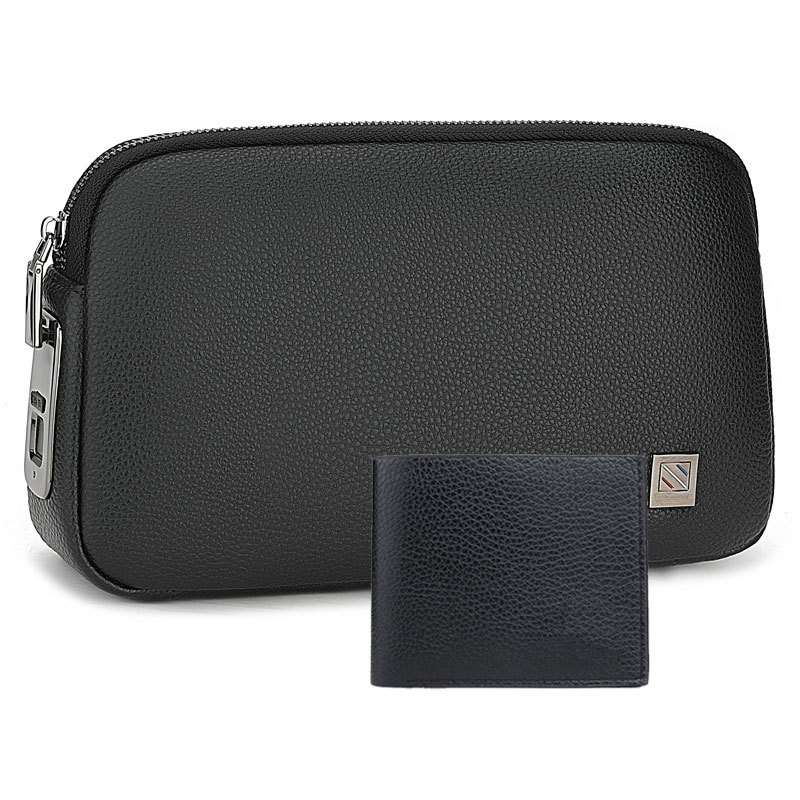 블랙 지문 잠금 핸드백 + 짧은 지갑