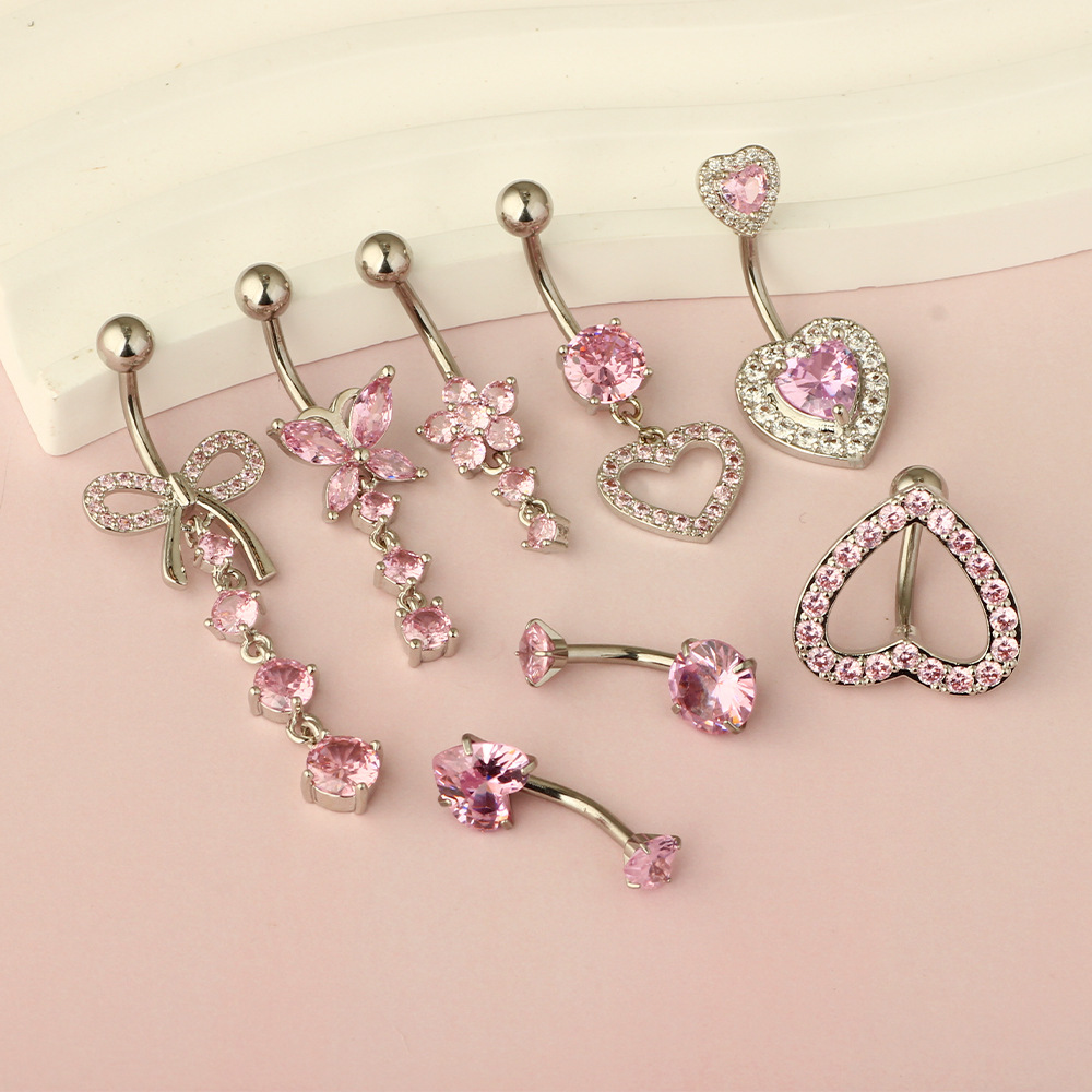 Heart Shape Pattern Women's Gender 1 Piece 1 Set Belly Rings Simple Style Heart Shape 304 Stainless Steel Inlay Zircon