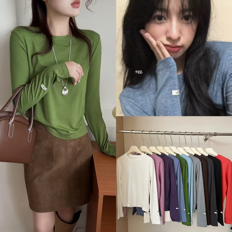 Korean Trendy Brand Egg 2025 Autumn Wool Knit Base Shirt T-Shirt for Women, Soft and Skin-Friendly Versatile Top