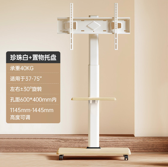 客厅卧室电视落地支架移动带轮实木艺术一体机显示屏推车简约挂架