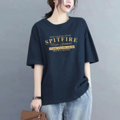 100% 純綿半袖tシャツレディース2025新作服女性夏丸首ゆったり百合洋気上着