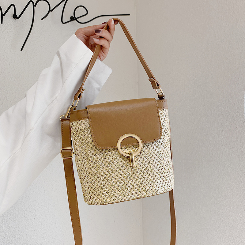 Women's Handbag Woven Bucket Bag Vacation Bag 2024 Spring and Summer New Crossbody Straw Woven Bag Rattan Woven Bag Fashion Small Bag