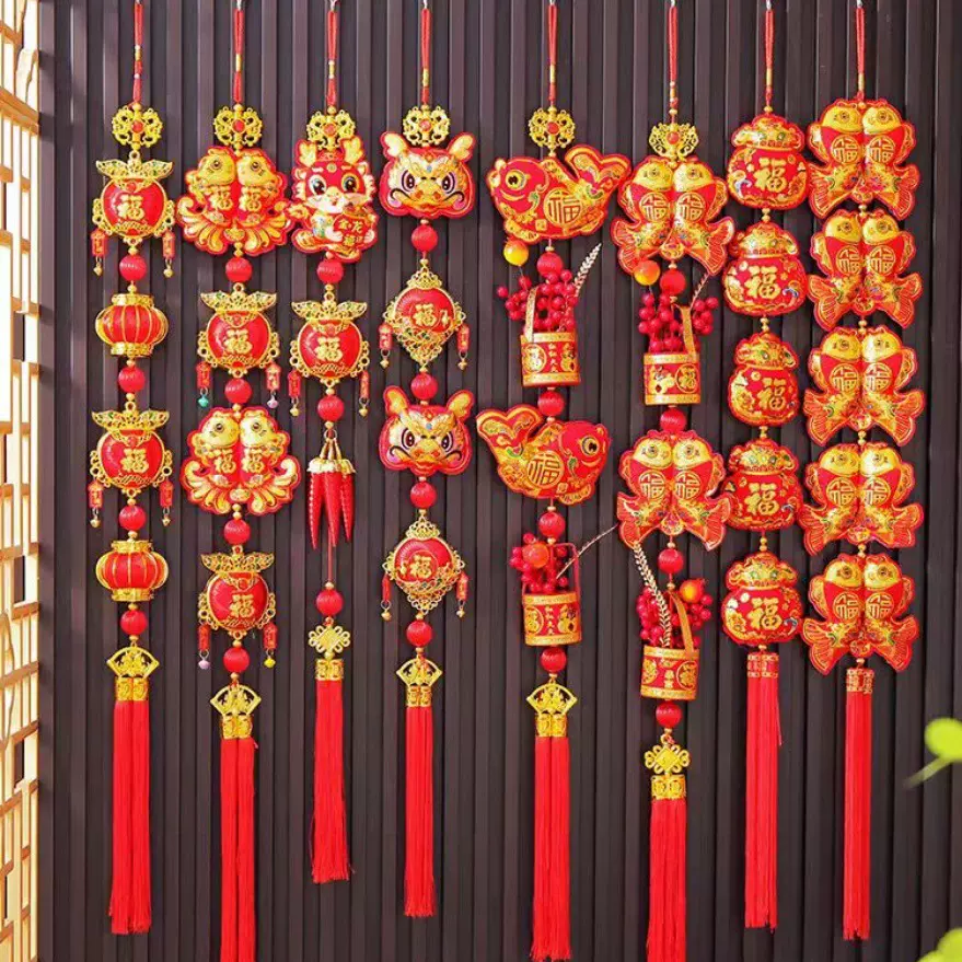 2024龙年新年春节过年乔迁装饰客厅中国结鞭炮辣椒挂件挂串喜庆
