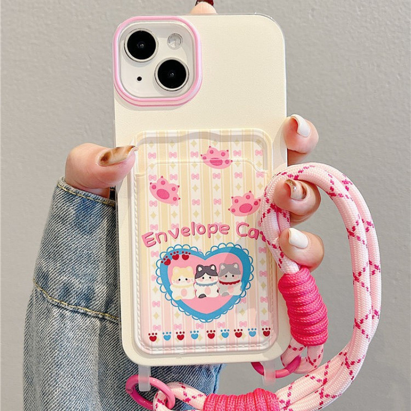 Apple 16promax phone case cute girl puppy kt cat iPhone15 all-inclusive 14 card 13 lanyard 12