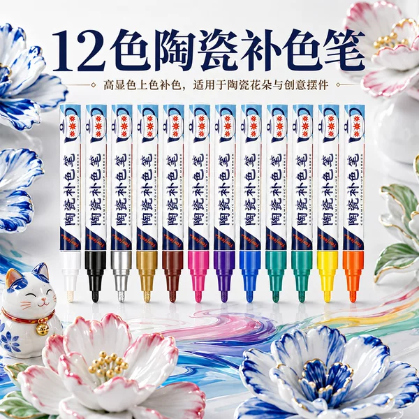 Colorful ceramic touch-up pen set for tiles, ceramic cups, creative DIY graffiti pen, colorful ceramic ornament coloring pen