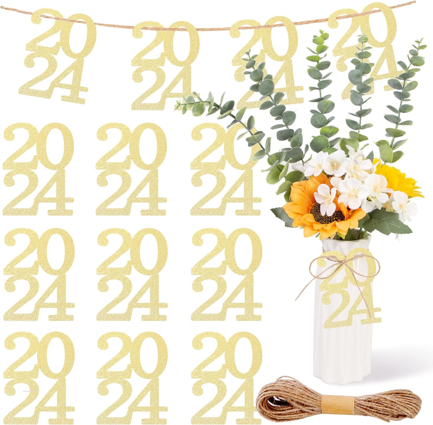 24 piezas de brillo negro cinta de doble cara 2024 decoraciones temporada de graduación suministros de fiesta corte de papel pull bandera transfronteriza Venta caliente