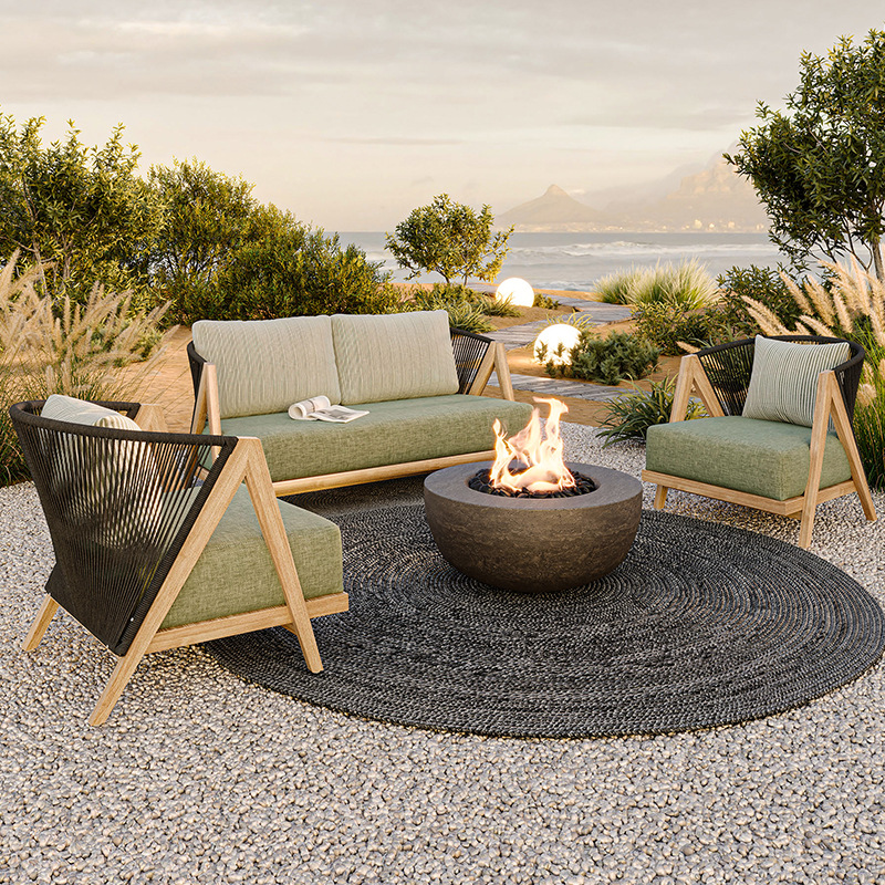 Sofá patio al aire libre terraza al aire libre jardín de caña silla de respaldo alto villa impermeable solar teca sofá combinación