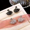 Swan, zirconium, earrings, universal silver needle, Korean style, internet celebrity, silver 925 sample