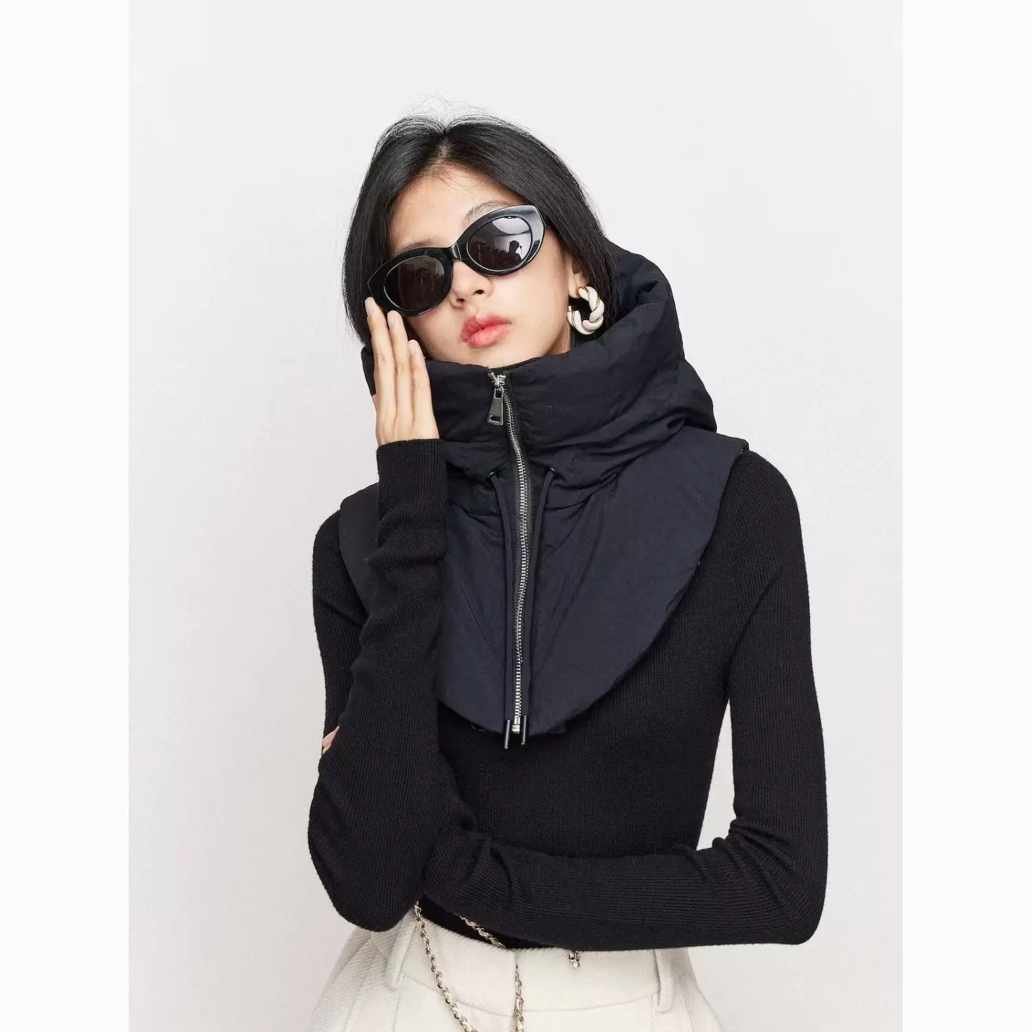 羽绒棉防寒帽保暖配大衣假领帽加厚防风户外骑行男女同款包头帽