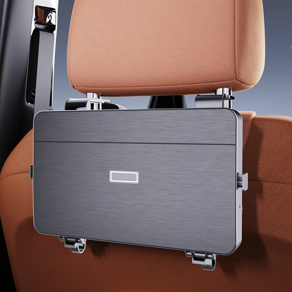Multifunctional Car Table Tray with Cup Holder, Convenient Foldable Storage for Rear Seat, Trash Bin, and Tissue Box