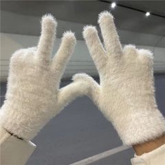 韓国風冬用手袋模造ミンクの毛皮の手袋新しい無地甘いインぬいぐるみ暖かい手袋サイクリング防寒