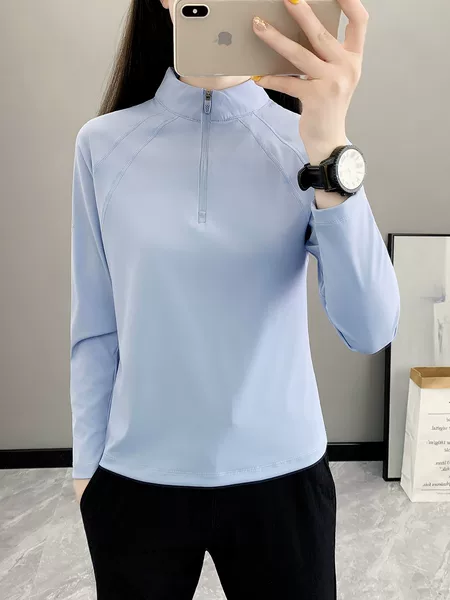 Spring and Autumn new women's long-sleeved half-zip sweatshirt, plus-size, round neck, casual, yoga, running, high-elasticity sportswear