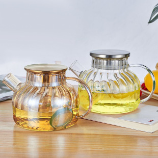 Household Personalized Bamboo Wrapped Steel Lid Pot Large Capacity Flower Teapot Juice Pot Stripesd High Borosilicate Glass Cold Water Kettle