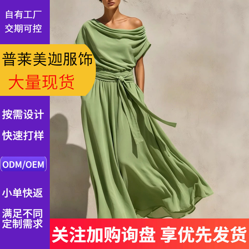 AliExpress Amazon European and American Boat Neck Short Sleeve Bohemian Chiffon Waist-Cinching Slimming Tummy-Covering Dress Gown AliExpress Amazon European and American Boat Neck Short Sleeve Bohemian Chiffon Waist-Cinching Slimming Tummy-Covering Dress Gown
