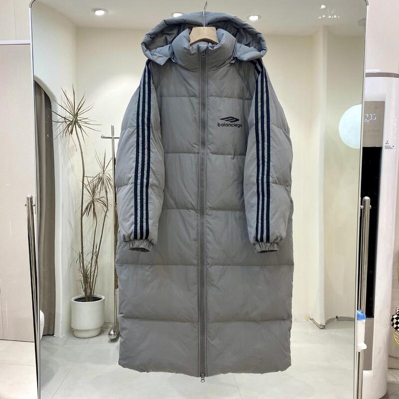 European Style down Jacket 2024 Winter Thickened and Lengthened Over-The-Knee Hooded Unisex Couple White Duck down Loose Coat Trendy