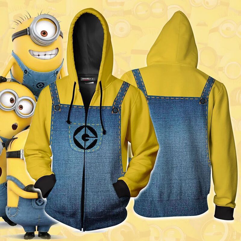 Foreign trade cross-border new small yellow people big eyes cute 3D digital printing animation cos leisure hooded vests