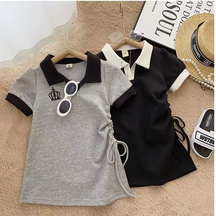 Pure Cotton Girls Short-sleeved dress Korean Style Summer Dress Children's Skirt Summer Western Style New Style Mid-large Children's A- line Dress Trendy