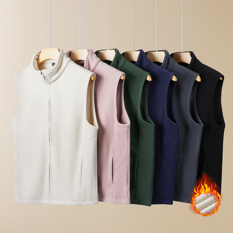 Gilet unisex in pile con collo alto - Giacca imbottita senza maniche con cerniera, pesante 320 g, strato termico in poliestere per autunno e inverno_voghion.com