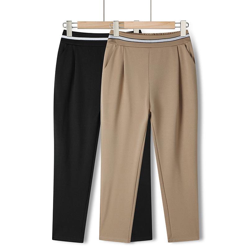 Middle-Aged and Elderly Women's Pants New Summer Cropped Pants Mom Straight Pants Thin Elastic High Waist Elastic Loose Casual Pants