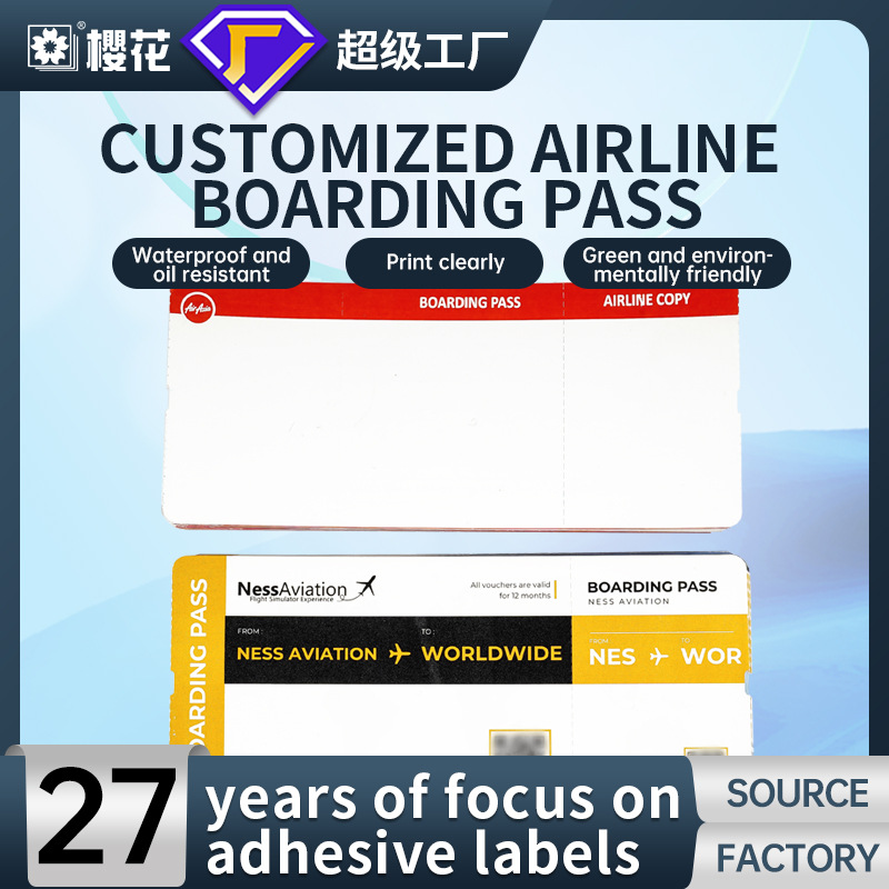 Etiqueta autoadhesiva de la barra de equipaje de la tarjeta de embarque de la aerolínea personalizada Etiqueta de la tarjeta de embarque de comercio exterior Etiqueta de la etiqueta de la ropa de exportación personalizada