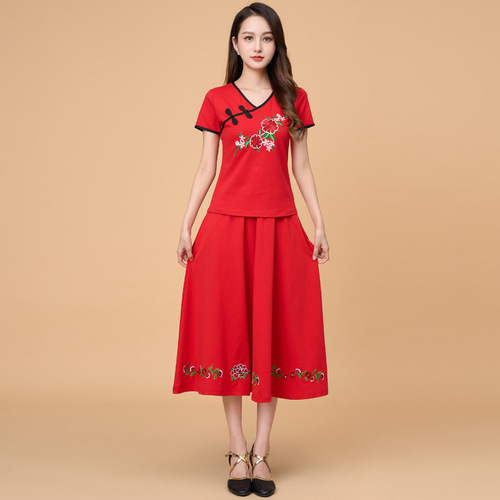 Luoshen square dance costume new suit spring and summer classical Chinese style performance dance costume embroidered performance costume long skirt