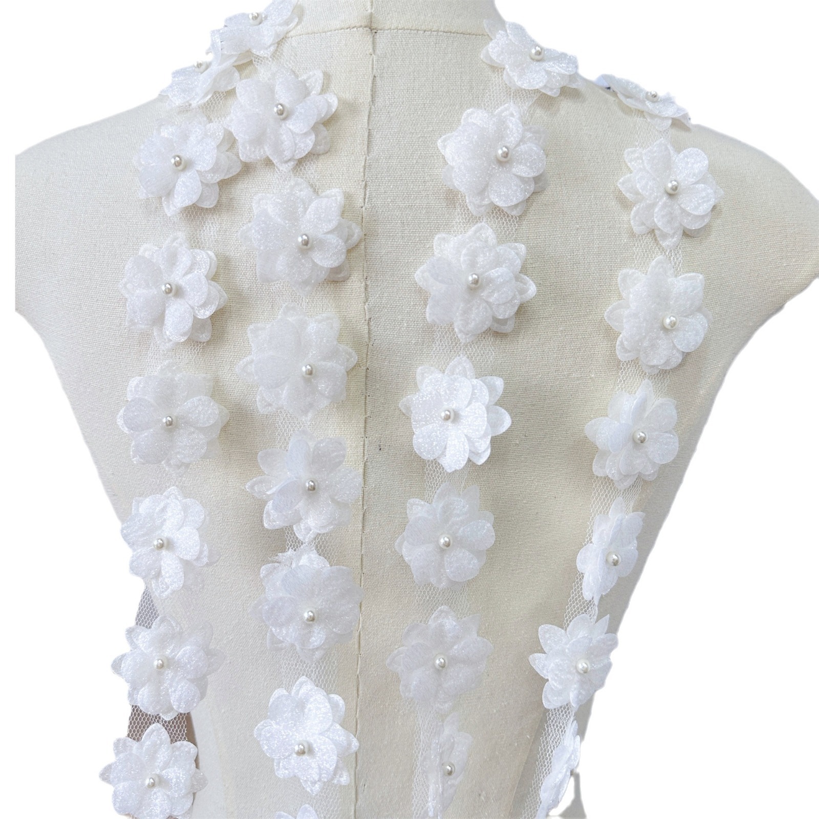 Encaje de Malla Bordado con Perlas, Poliéster, Decorativo, para Vestidos y Manualidades DIY image 5