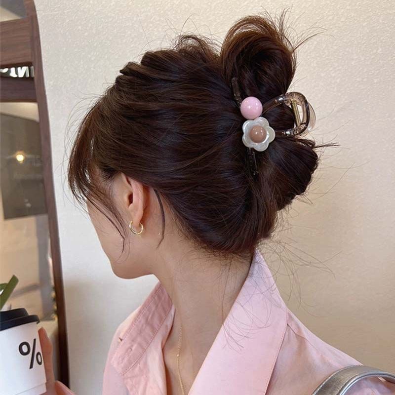 花朵女鲨鱼夹轻奢夹子亚克力撞色抓夹后脑勺发抓高质量小众发卡子|undefined