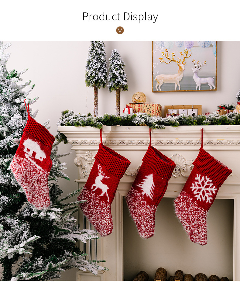 Christmas Stocking Knitted Red Snowflake Decoration Gift Bag_voghion.com
