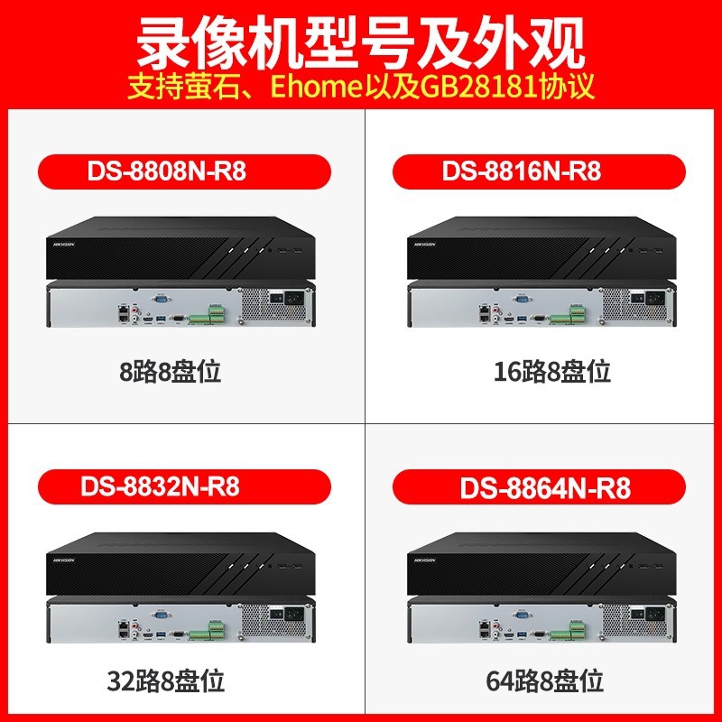海康威视DS-8816 8832 8864N-R8高清网络32路64路8盘位硬盘录像机