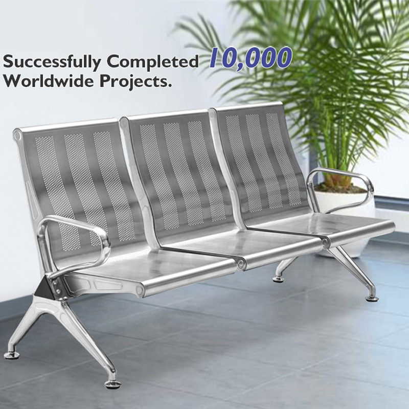 Silla de acero inoxidable con respaldo, silla para tres personas, silla de aeropuerto, sillas de acero inoxidable en fila, sillas personalizadas, sillas modernas minimalistas en fila.