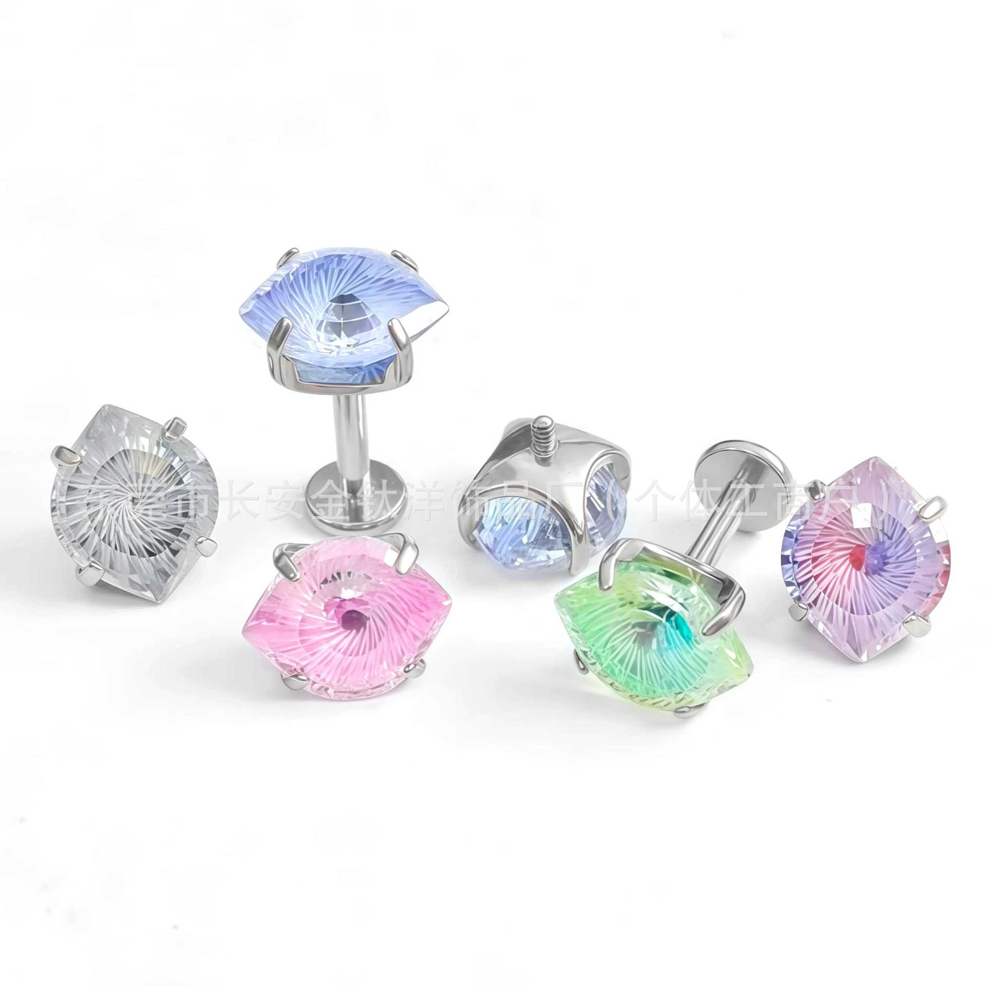 F136 Titanium Round Base Claw-Set Angel Eye Lip Stud Nose Stud Tongue Stud Ear Stud G23 Titanium Alloy Body Piercing Jewelry detail image 5
