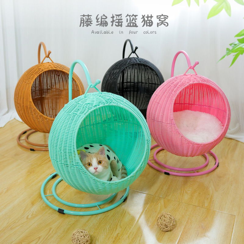 猫小屋籐犬小屋洗える猫ゆりかごオールシーズン通気性ネットレッド夏ペット小屋猫ハンギングバスケット|undefined