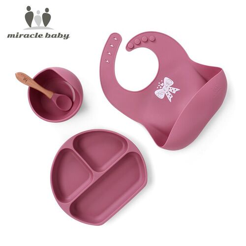 Cross-border silicone tableware set of four, baby food bowl with divided plates for eating, children's suction bowl and spoon