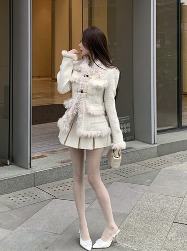 Korean style daughter suit small fragrant style  autumn and winter new small dress two-piece set is popular and beautiful