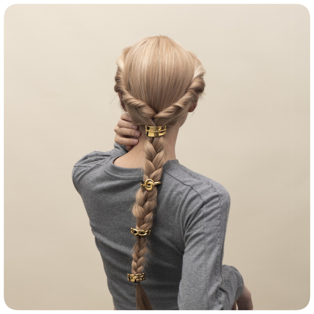 TENA Europa y América caliente estilo de acero inoxidable de oro 18K temperamento simple cuerda de cabello trenzada de cabello de cola de caballo