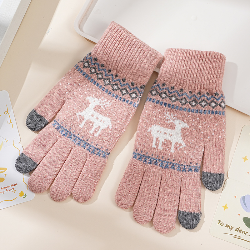 Invierno de las mujeres cálido forrado de lana engrosada estudiante escritura de moda montar lindo punto medio dedo flip guantes de dibujos animados