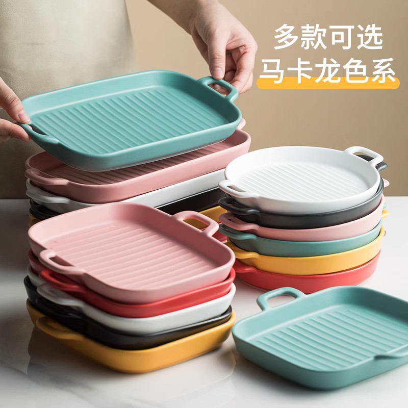 Nórdico placa redonda creativa hogar plato de cerámica horno de microondas binaural placa para hornear Placa de filete Placa de porcelana