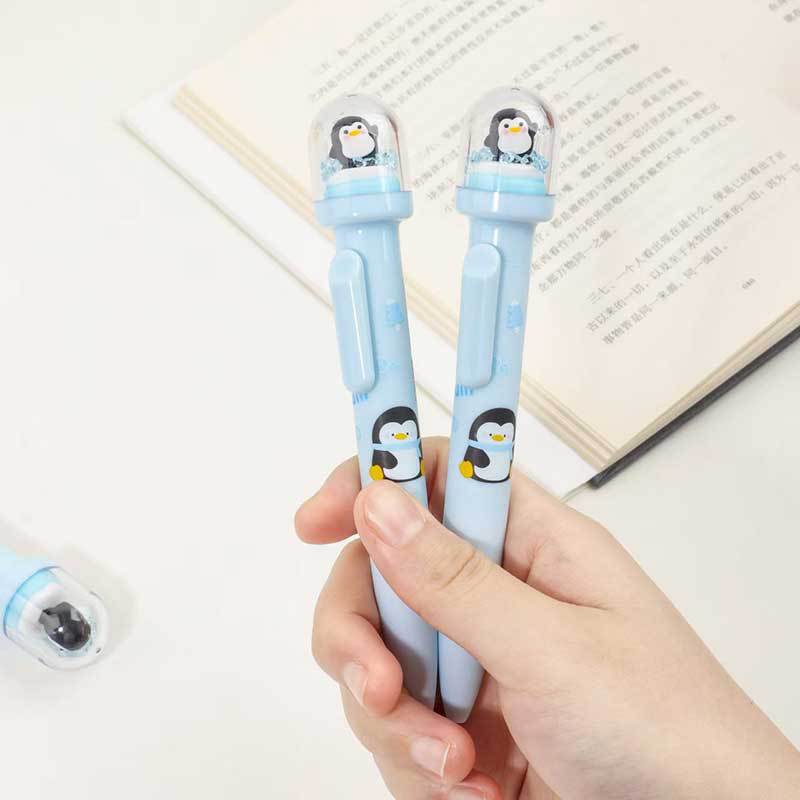 Keqi KK-8205 Ice and Snow Penguin Landscape Pen Presione el bolígrafo de geles ins Bolígrafo de descompresión creativo de alto valor Bolígrafo de agua negra