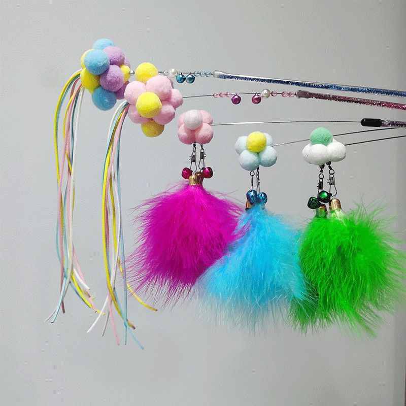 猫咪自嗨玩具逗猫逗猫棒套装羽毛铃铛逗猫棒用品速卖通一件批发