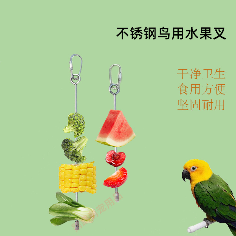 鹦鹉鸟用水果叉304不锈钢鸟儿水果喂食工具鸟笼用品配件厂家现货